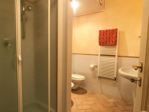 チェトーナにあるLa Terrazza, historic Tuscan stone residence with garden and terrace in Cetonaのトイレと洗面台付きのバスルーム