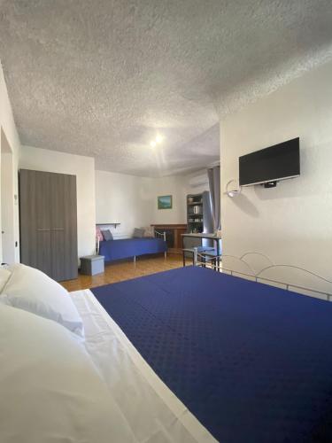 um quarto de hotel com uma cama e uma televisão em B&B Felice em Maratea