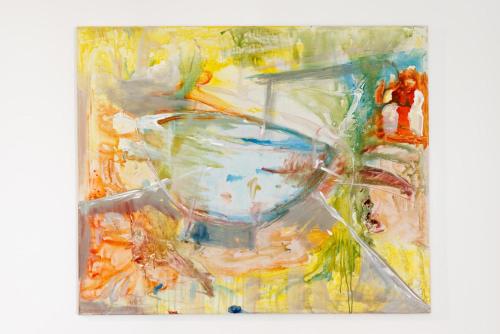 a painting of a bowl on a table at Glück Auf Appartements Düppelstraße in Oberhausen