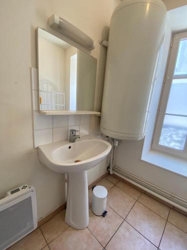 Baño blanco con lavabo y espejo en L'appartement ZEN LOC 2, en Bray-sur-Seine