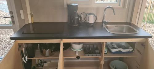 a kitchen with a sink and a counter top at Vakantiepark 't Urkerbos -Tiny house in Urk