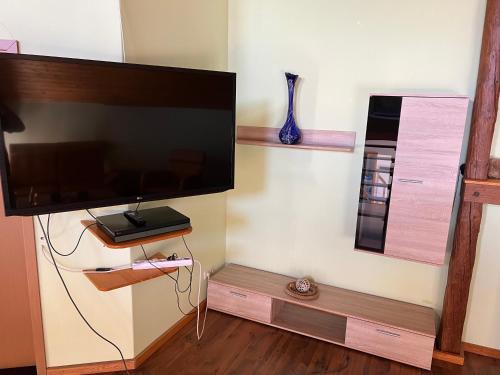 a living room with a flat screen tv on a wall at Zimmervermietung Graupner in Rossau
