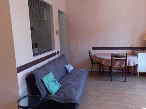 un salon avec un canapé et une table dans l'établissement charmant studio équipé au cœur du village, à Valleraugue