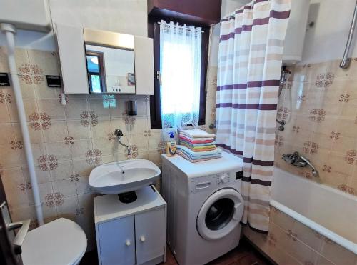 a bathroom with a washing machine and a sink at Apartment Dina in Cres