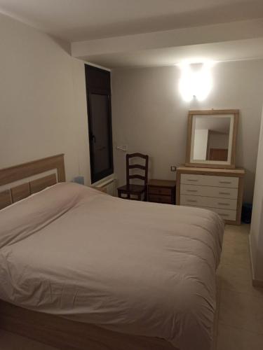 a bedroom with a bed and a dresser and a mirror at Altissim Tarter - Inclès - Ransol in El Tarter