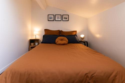 sypialnia z dużym łóżkiem z 2 poduszkami w obiekcie Le Nid Concorde - T2 de charme - Calme w Tuluzie