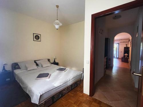 een slaapkamer met een bed en een hal bij Apartment One in Ičići