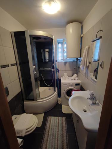 a small bathroom with a sink and a toilet at Apartment Matea in Senj