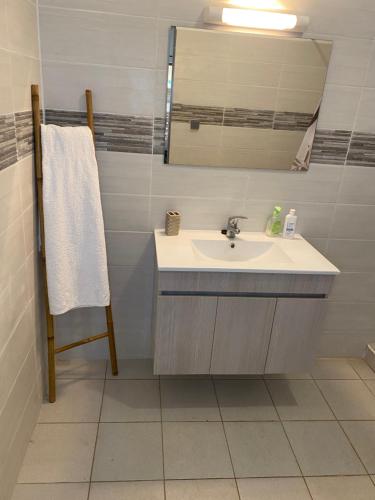bagno con lavandino e specchio di HÊCHÉLOGE a Bandraboua