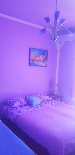 a bedroom with a bed with a ceiling fan at Guest House Cinderella in Herceg-Novi