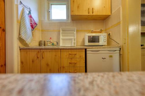 a kitchen with a sink and a microwave at Chalupa u Janov in Mýto pod Ďumbierom