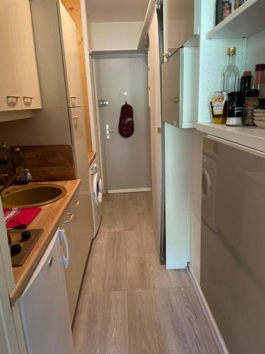 a small kitchen with a sink and a refrigerator at STUDIO aux pieds des pistes - Villard de Lans - Cote 2000 in Villard-de-Lans