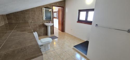 La salle de bains est pourvue de toilettes et d'un lavabo. dans l'établissement Quinta Coração d'Ouro, à Midões