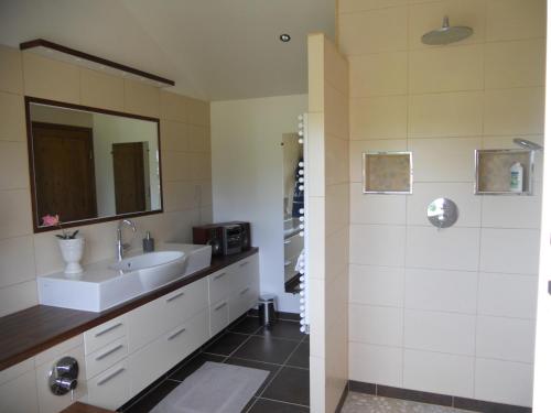 a bathroom with a sink and a mirror at Le Domaine Augenaies Maison d hôtes et Spa 