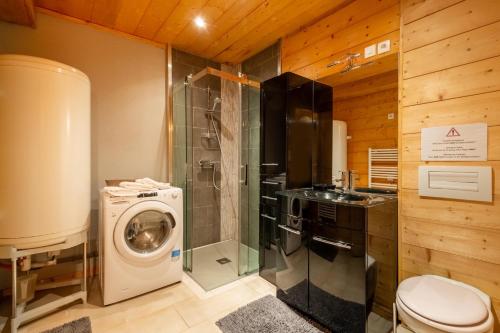 a bathroom with a washing machine and a toilet at Les Pistes de Ventron in Ventron