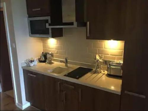 a kitchen counter with a sink and a microwave at Ullswater Suite in Penrith
