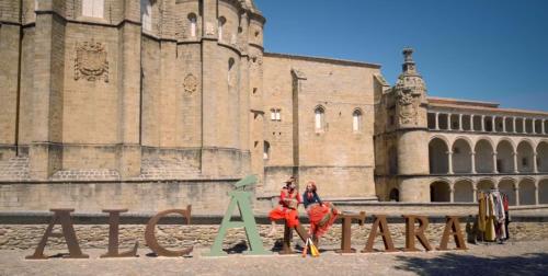 a group of people standing in front of a building at Luz del Tajo in Alcántara