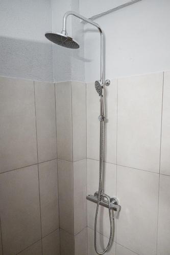 a shower with a shower head in a bathroom at Este Luxury Apartments in Kriopigi
