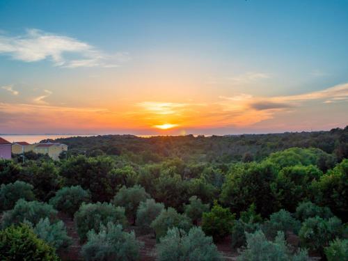an image of a sunset over a forest of trees at Aparthotel Plat in Kožino