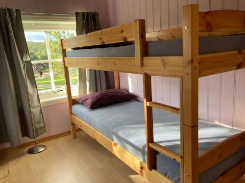 Os的住宿－Roste Hyttetun og Camping，带双层床的客房中的一张双层床,冒着险