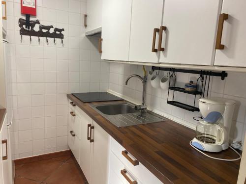 a kitchen with a sink and a counter top at Casa do Curral in Negrões