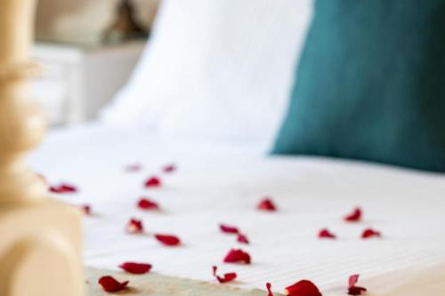 a pile of red roses sitting on a bed at Enchanted Manor in Niton