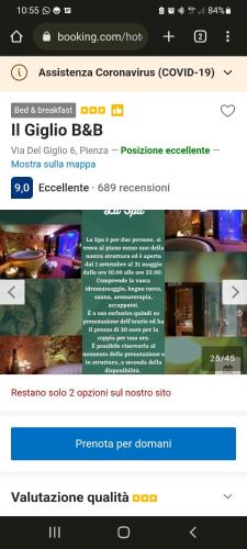 a screenshot of a webpage of a website at Il Giglio B&B in Pienza