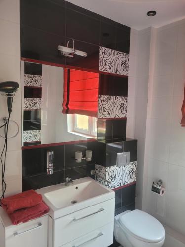a bathroom with a white toilet and a sink at FALA na WYSPIE in Sobieszewo