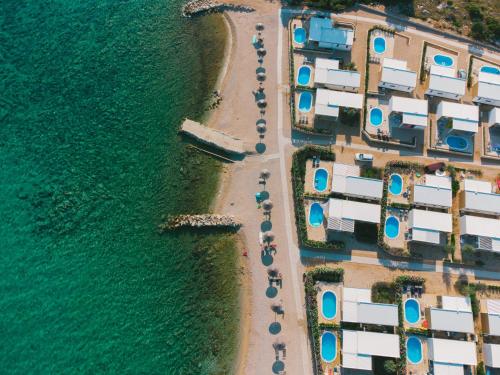 an aerial view of a beach and the ocean at Terra Park Phalaris in Novalja