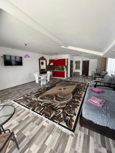 a living room with a rug on the floor at Апартаменти в центрі Трускавця in Truskavets