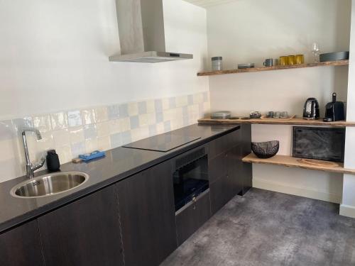 a kitchen with a sink and a counter top at Slot Oostende in Goes
