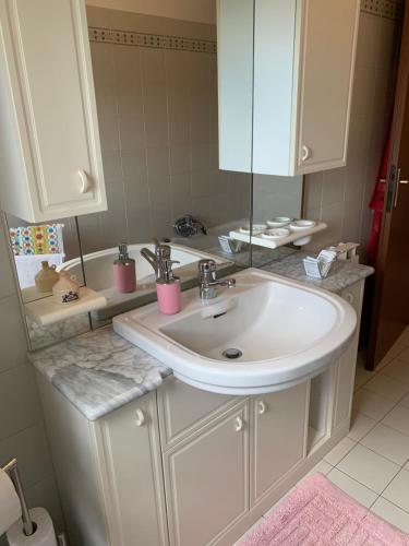 a bathroom with a white sink and a mirror at A casa di Mari in Manciano
