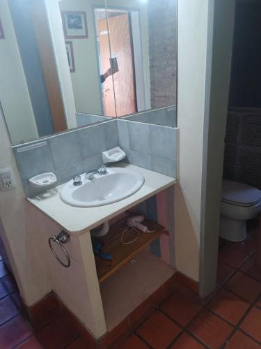 a bathroom with a sink and a toilet at Cabañas Tierra Linda in Concepción del Uruguay