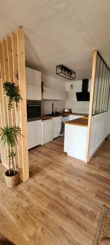 Een keuken of kitchenette bij Appartement avec terrasse, parking et proche tramway