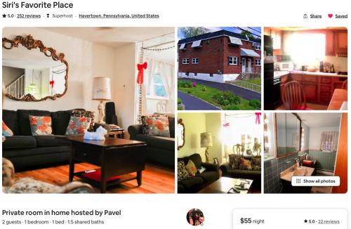 un collage de cuatro fotos de una sala de estar en ABnB Superhost - Siri's Favorite Place, en Havertown