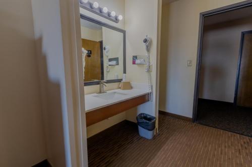 a bathroom with a sink and a mirror at Thunderbird Lodge in Mitchell