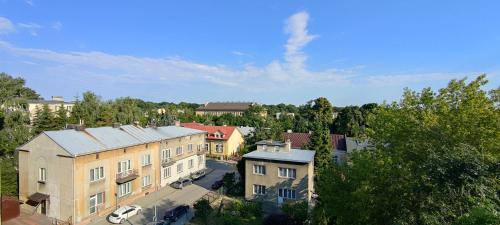 an overhead view of a town with a building at Apartament Jarosław na wyłączność in Jarosław