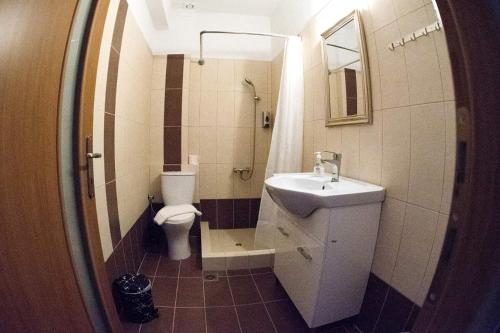 uma casa de banho com um lavatório e um WC em Mirmidones Anesis em Agreliá