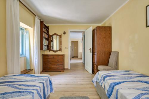 a bedroom with two beds and a dresser and a mirror at Kazanegra Exclusive Apartments in Sveti Stefan