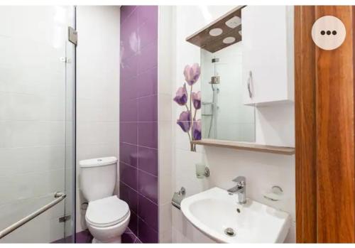 a bathroom with a toilet and a sink at 1BR Cozy apartment in Batumi