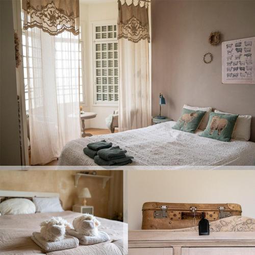 - deux photos d'une chambre avec un lit dans l'établissement Le Relais du Doubs en Bourgogne, à Ciel