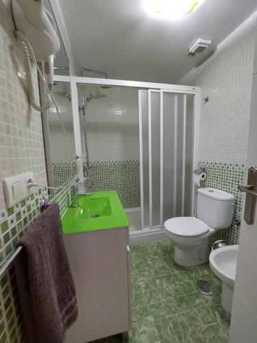 アルムニェーカルにあるApartamento Sirenaのバスルーム(トイレ、緑のシンク付)