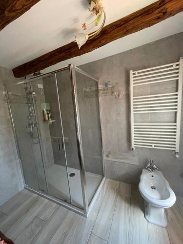 a bathroom with a shower and a toilet and a sink at La Bricola in Cavallino-Treporti