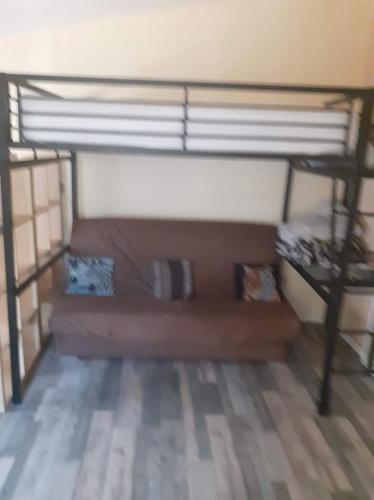 a room with a bunk bed and a table at Studio 2 ou 3 places in Verdun-sur-le-Doubs