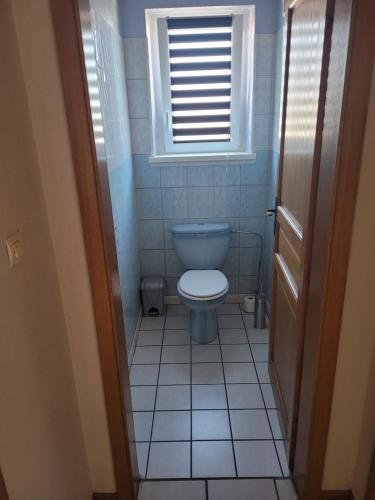 ein kleines Bad mit einem WC und einem Fenster in der Unterkunft SD loggia in Wittisheim