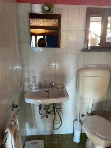 y baño con lavabo y aseo. en Mansarda en Spoleto