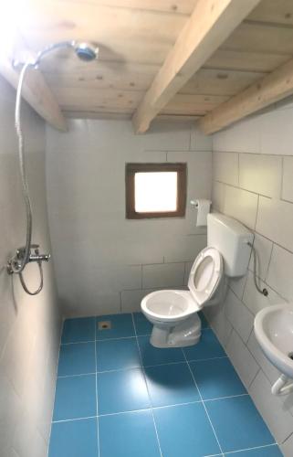 uma casa de banho com um WC e um lavatório em Marash Rrgalla Guesthouse em Theth