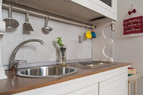 una cucina con lavello in acciaio inossidabile e utensili di La Petite Maison a Conversano