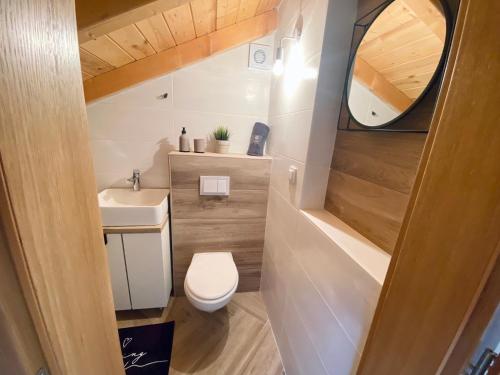 een kleine badkamer met toilet en wastafel bij Apartment house GAIA in Gajac