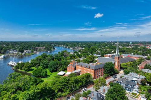 an aerial view of a town next to a river at Chase Creek Retreat in Annapolis